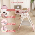 6M-3Y Convertible Baby High Chair Rocker, Foldable, 5-Point Harness, Removable 2-Tier FDA Tray, Silent Lock Wheels